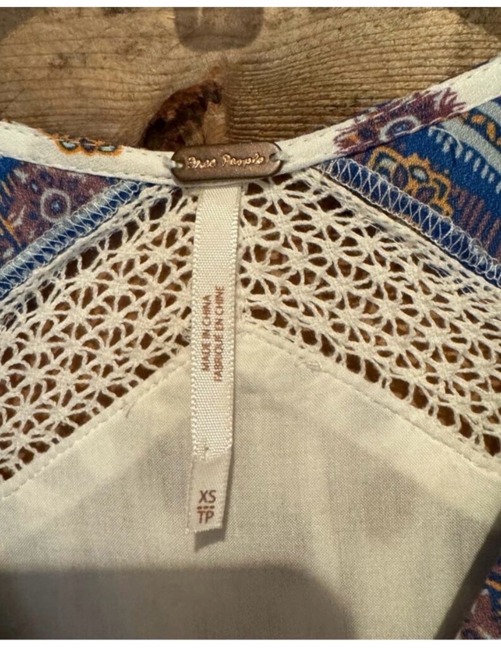 Free People-Boho Peasant Tunic Dress in Cream and Blue Sz XS VGUC - Picture 2 of 15